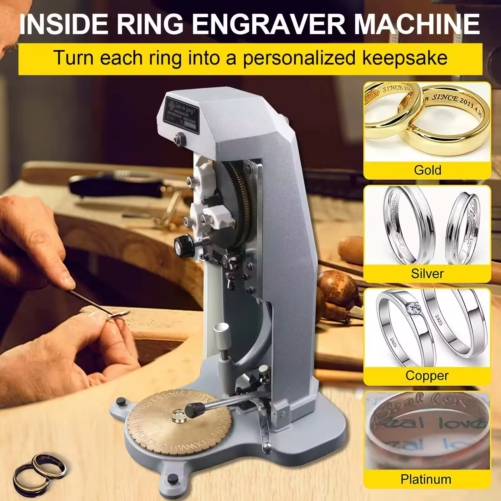 Jewelry Inside Ring Engraver Machine Dual-Sided 26 Alphabet & 9 Number Disc Gold/Silver/Platinum Rings 